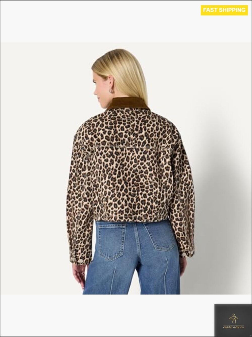 Oversized Cropped Denim Jacket Contrast Corduroy Collar Y2K Vintage Inspired - Picture 3 of 7